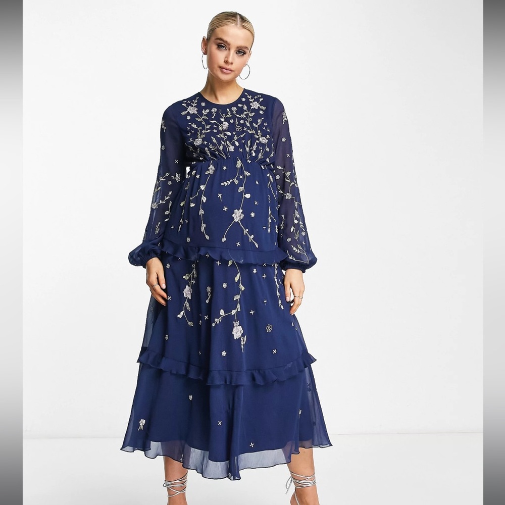 ASOS Maternity Navy Floral Midi Dress